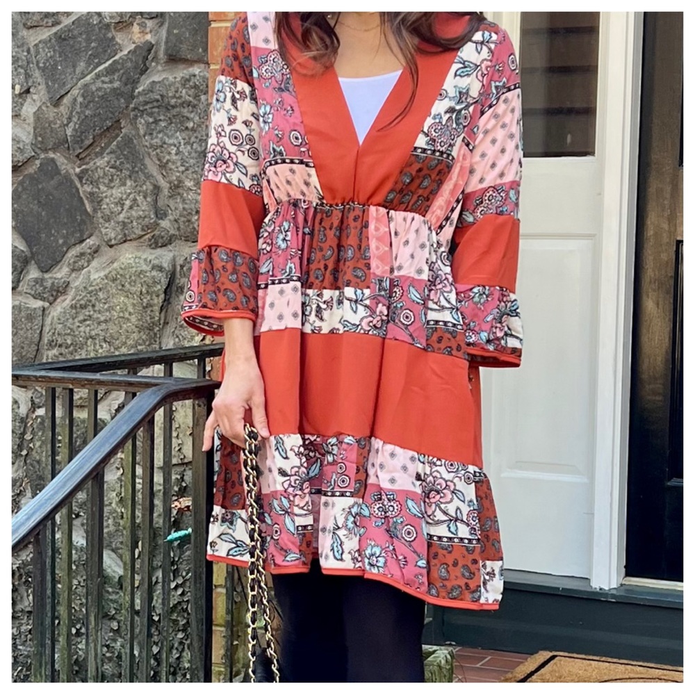 #48 Boho Chic Patchwork Contrast Dress - Picture 5 of 9